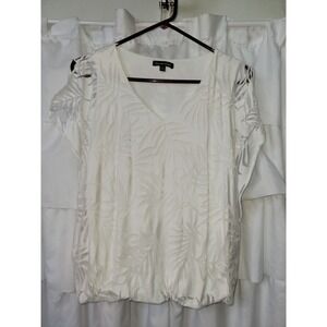 Chacha Vente White Burnout Palm‎ Leaf V-Neck Bubble Hem Top Small 2016